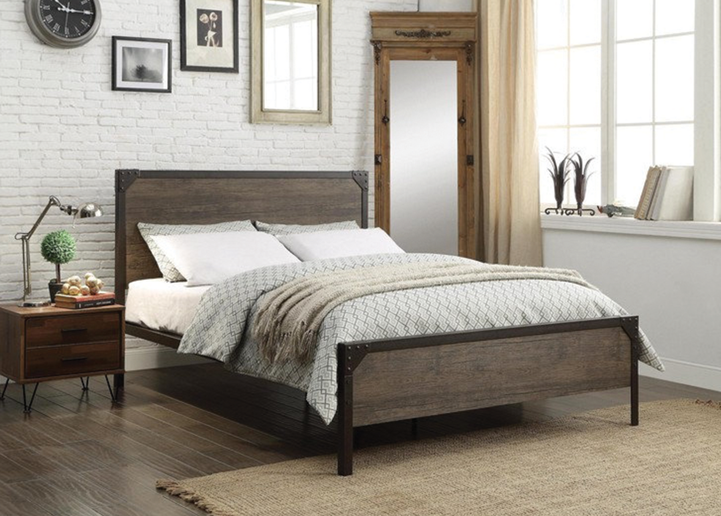 Black Wood & Metal Bed 5210