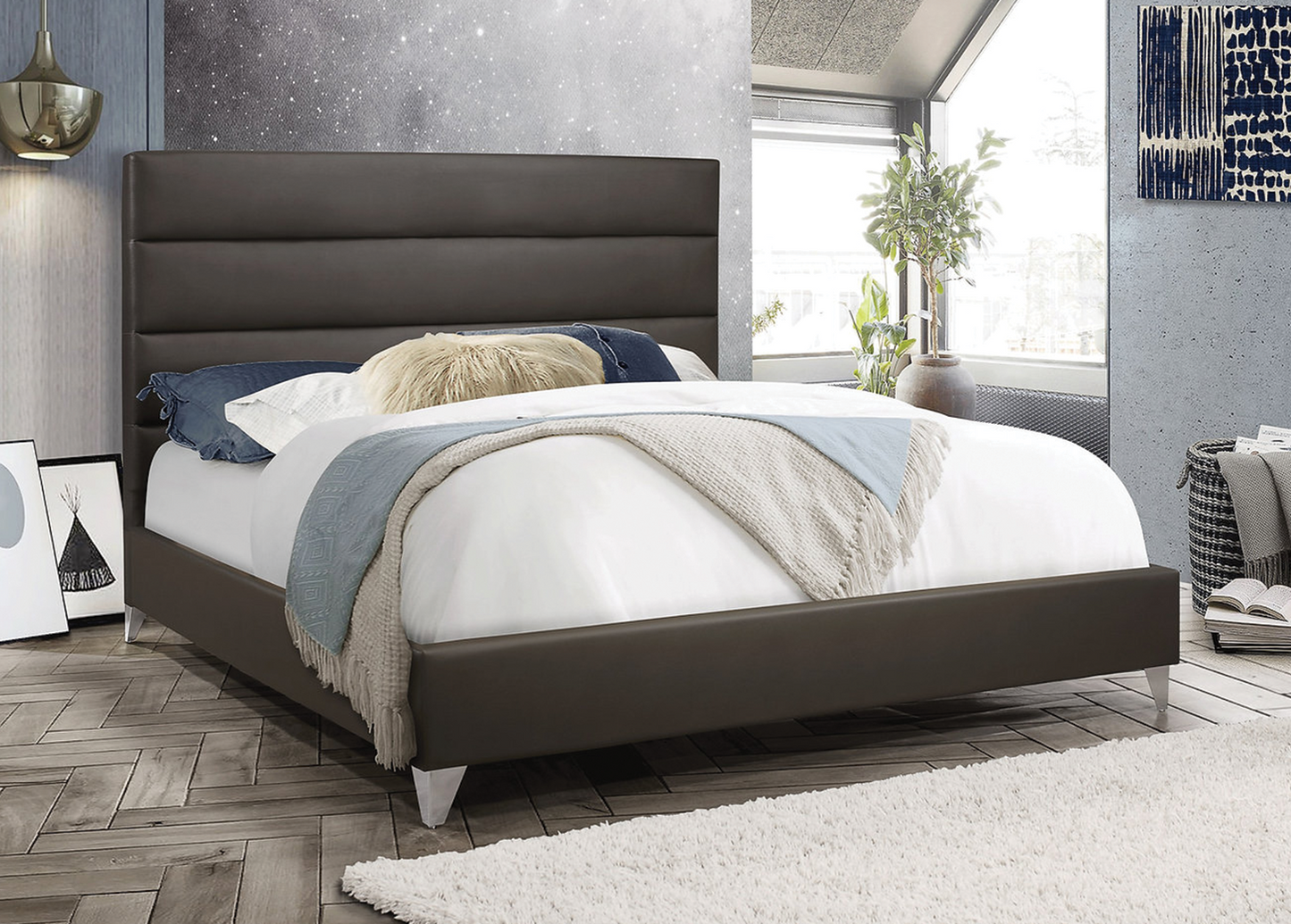 Dark Grey Upholstered Bed 5236