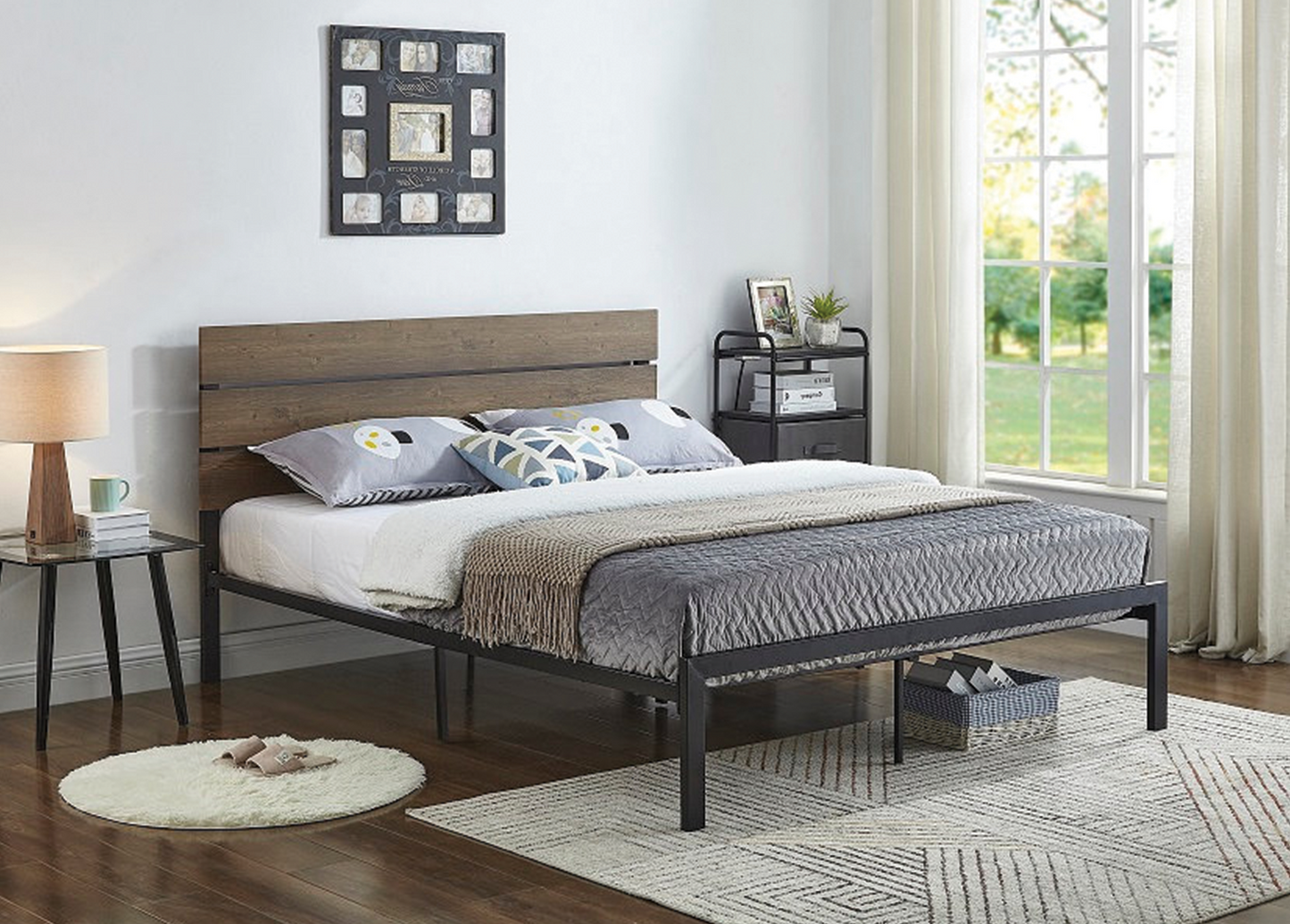 Black Wood & Metal Bed 5245