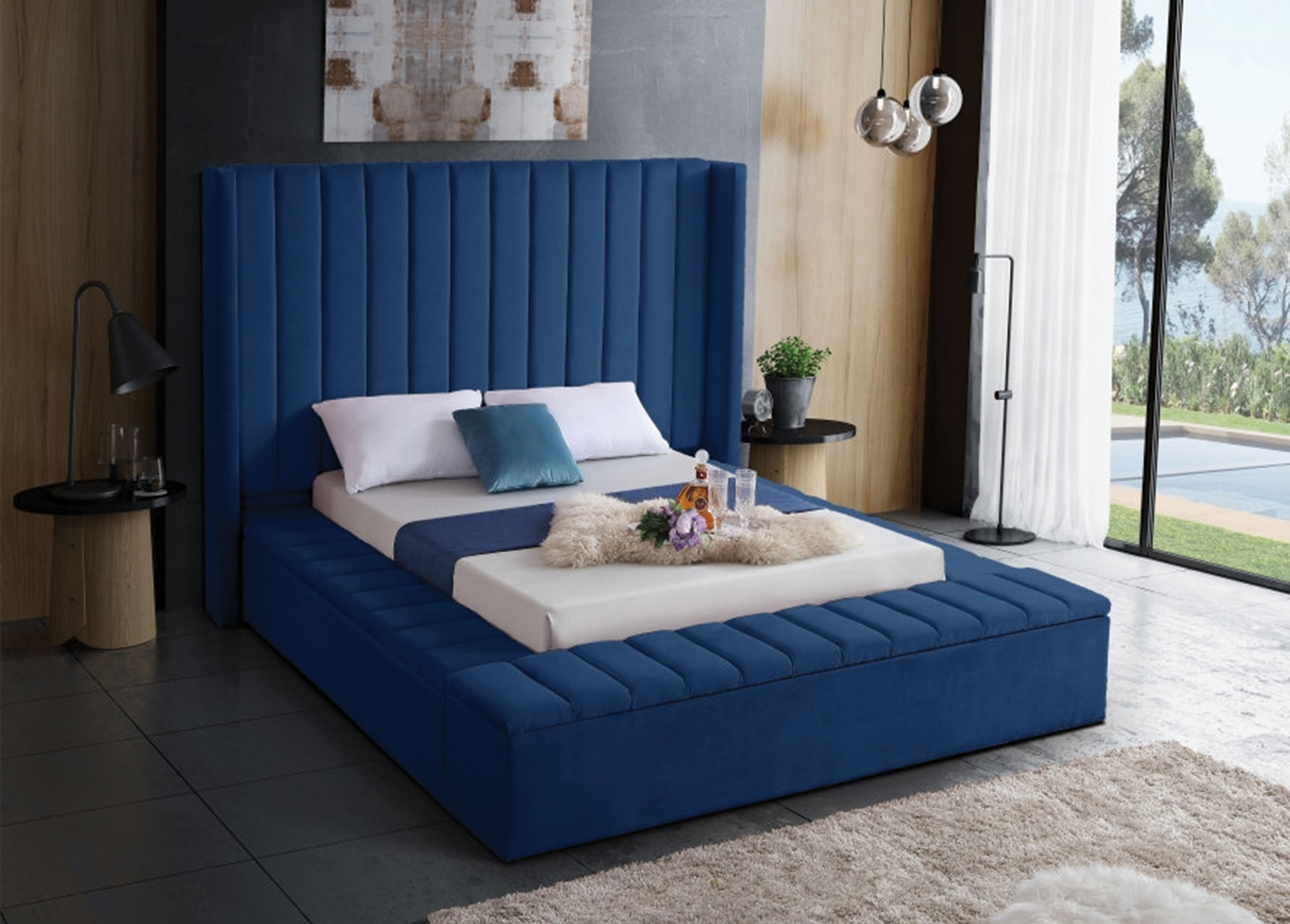 Blue Velvet Storage Bed 5721