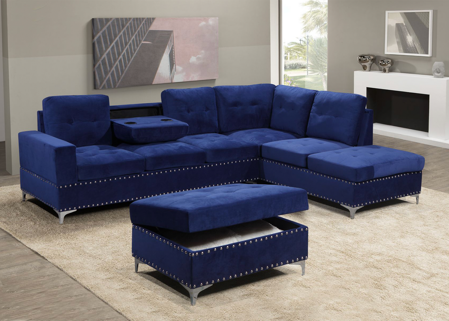 Blue Velvet Ambiance Sectional Sofa set