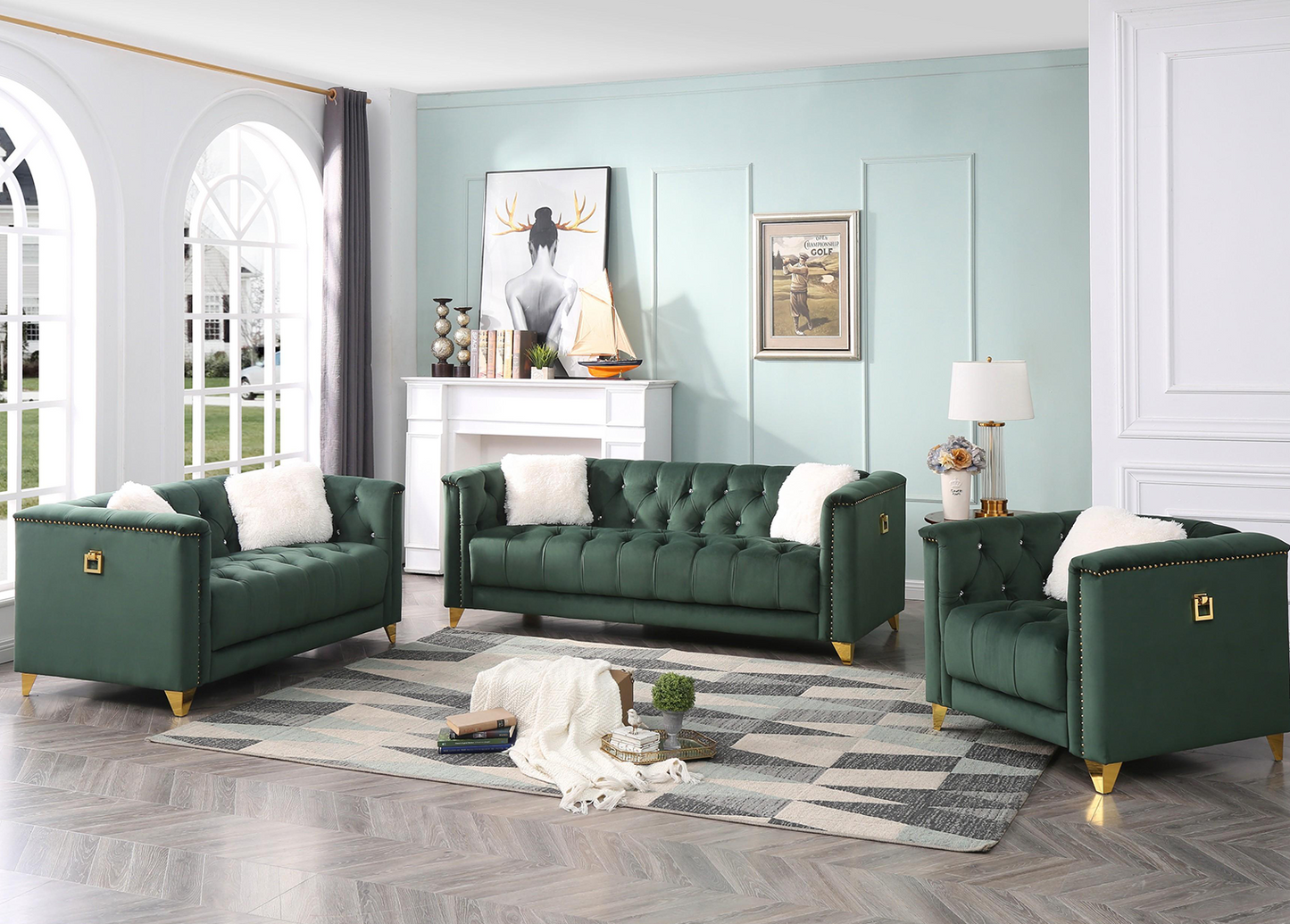 Elegance 3 Piece Sofa Set -Green