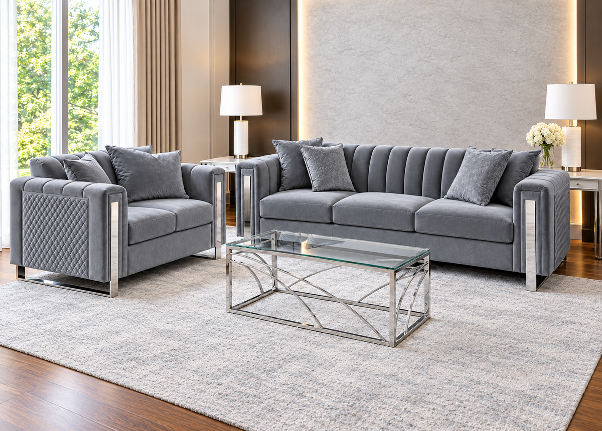 Sally 3PC Sofa Set (GREY Velvet)