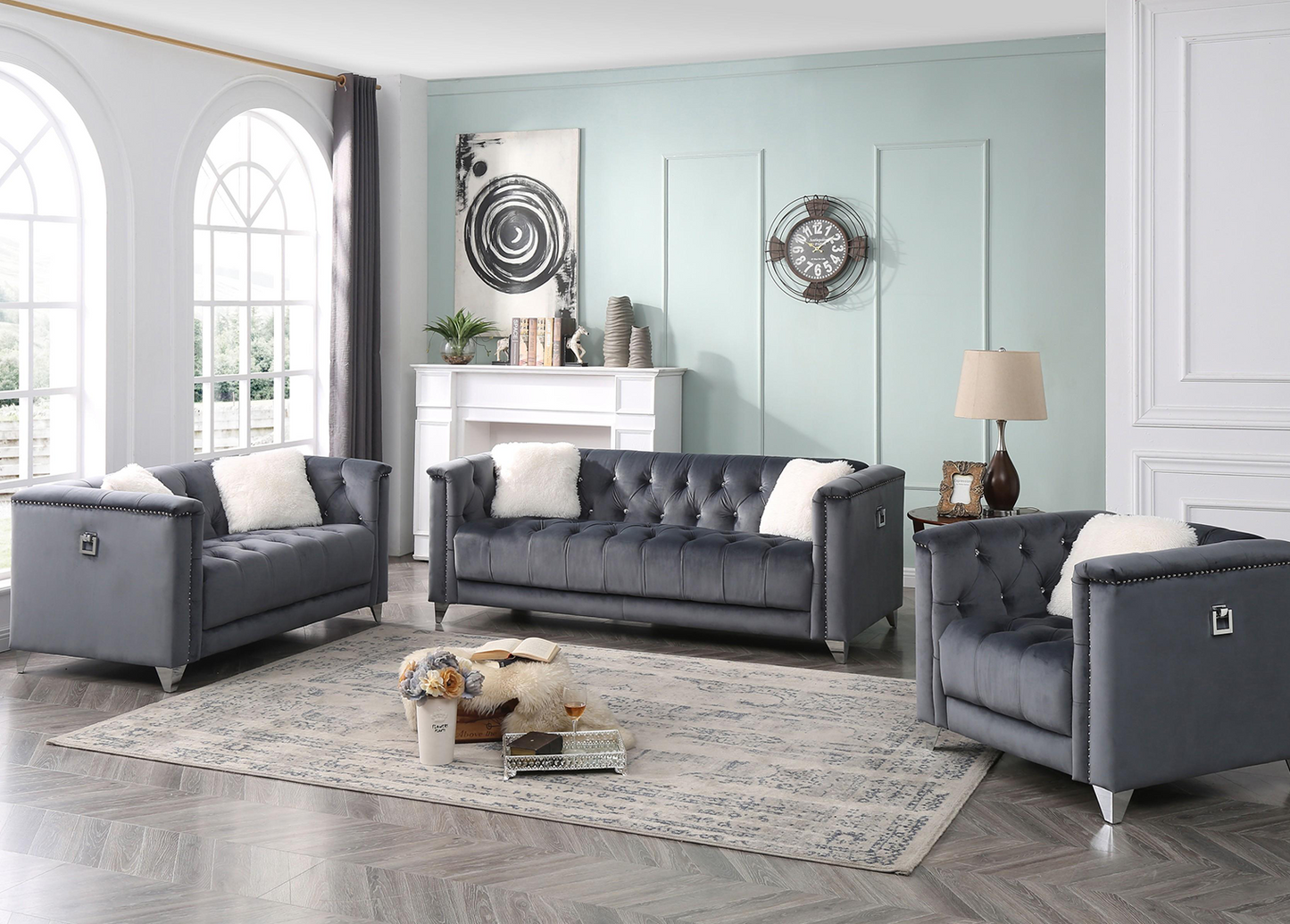 Elegance 3 Piece Sofa Set -Grey
