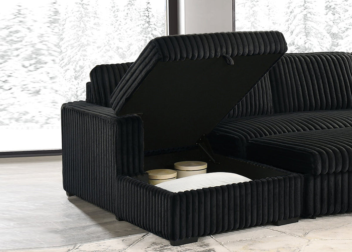 Relaxer Pull Out Sectional Sofa Bed Black Corduroy