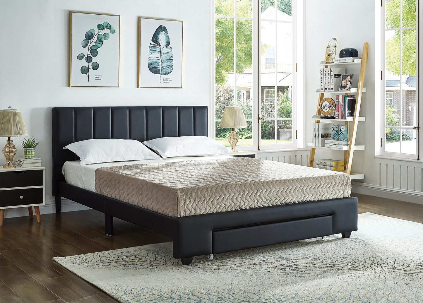 Black Faux Leather Storage Bed 5480