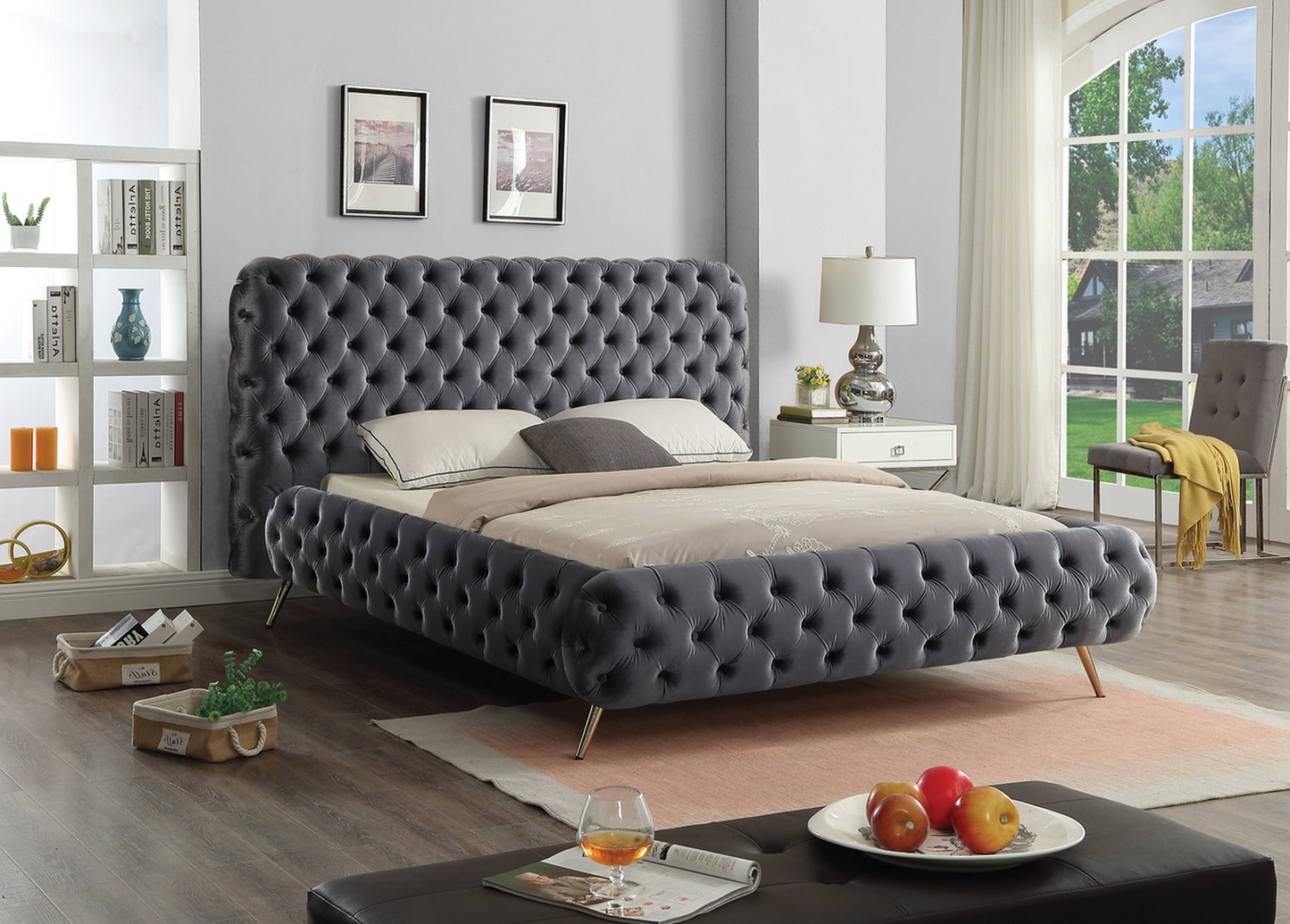 Grey Velvet Bed 5865