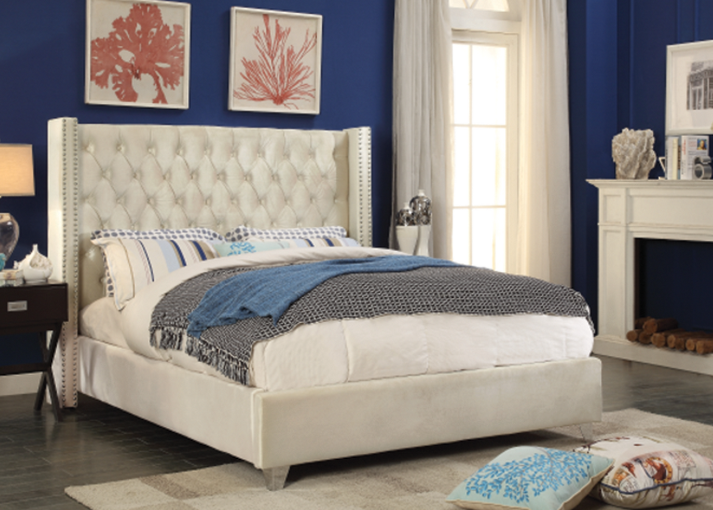 Cream Velvet Bed 5892