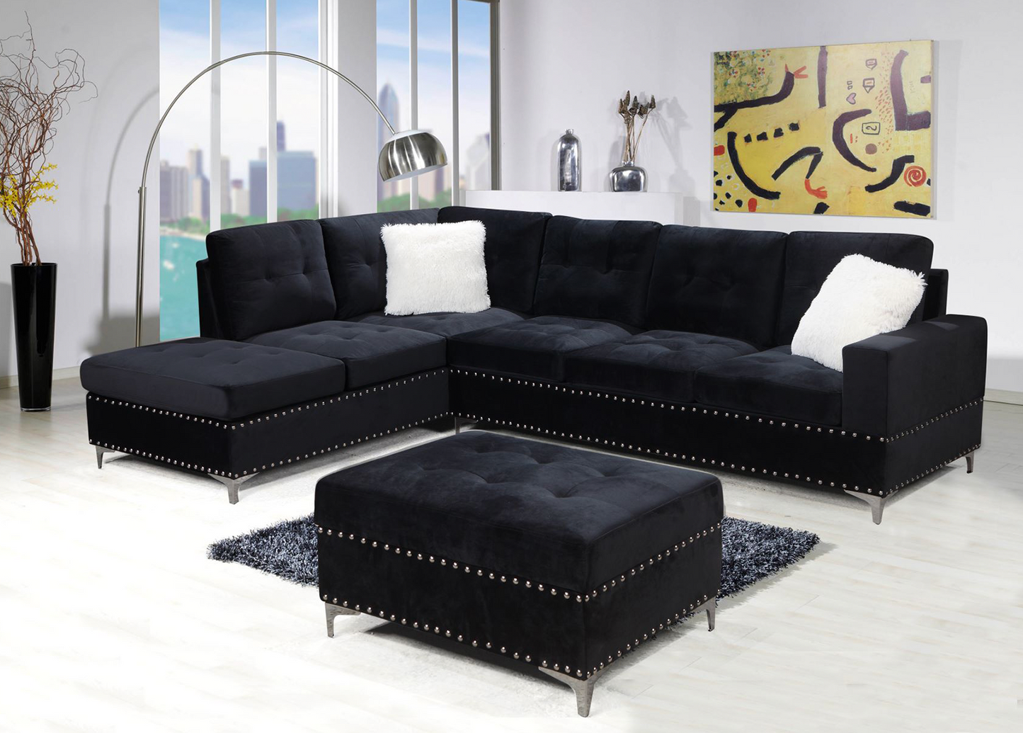 Black Velvet Ambiance Sectional Sofa set