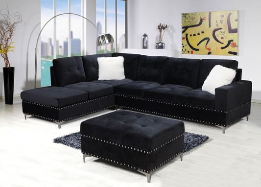 Black Velvet Ambiance Sectional Sofa set