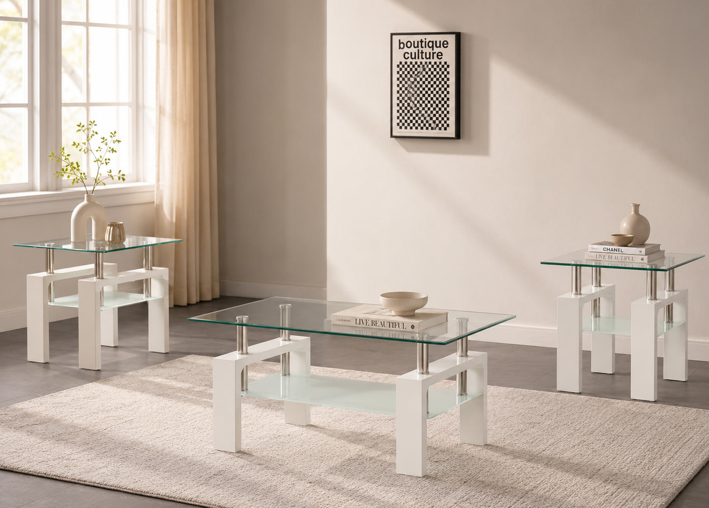 SM 2063 GLASS OCCASIONAL TABLE GLOSSY WHITE