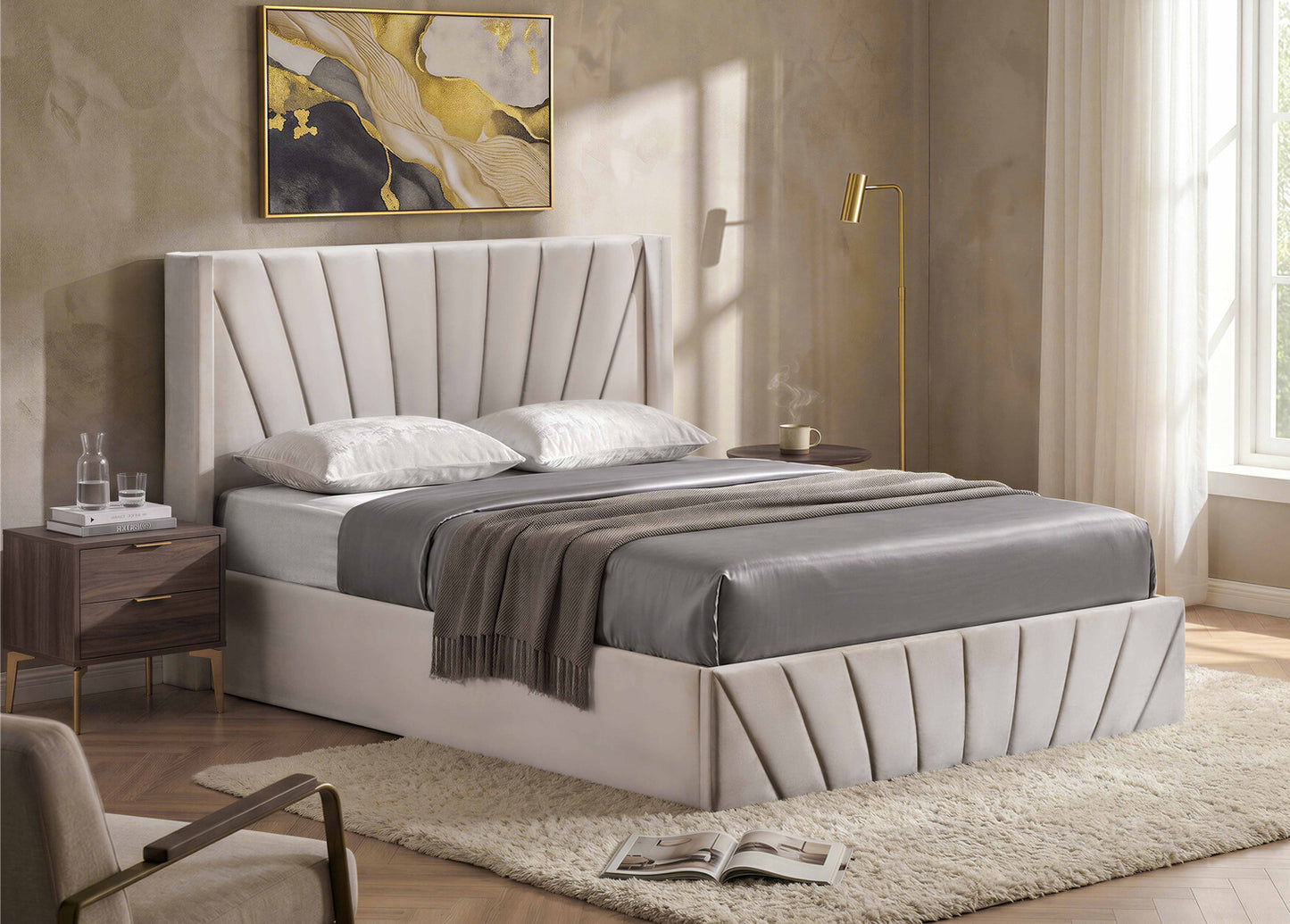 ELITE Lift Up Storage Bed Beige SM 5872
