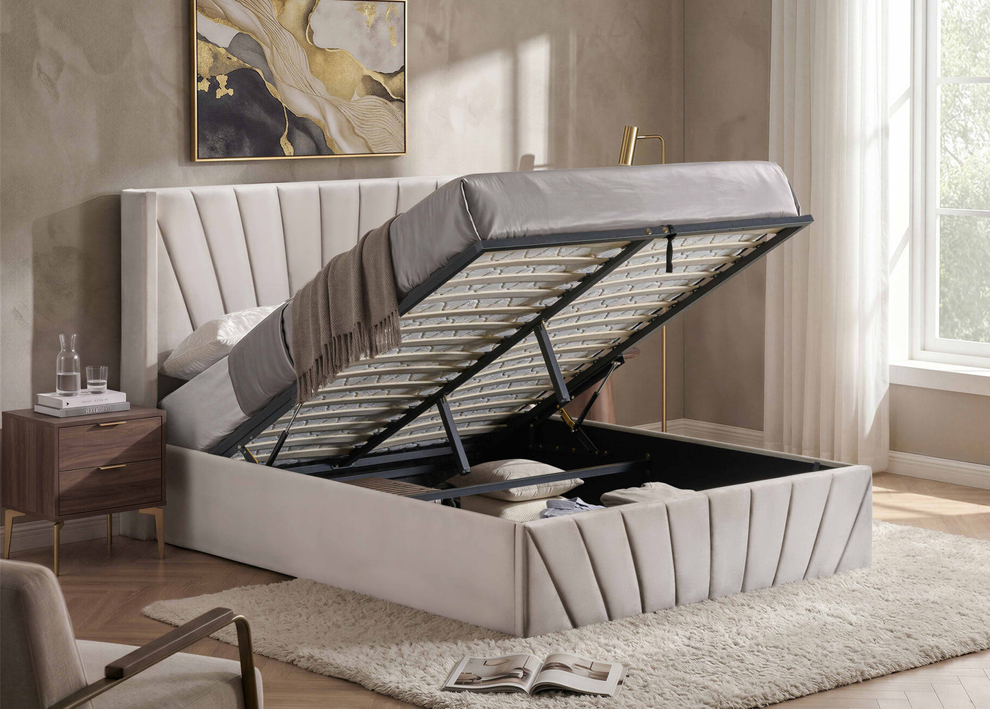 ELITE Lift Up Storage Bed Beige SM 5872