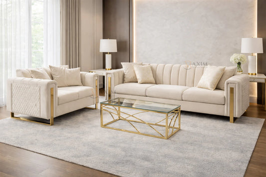 Sally 3PC Sofa Set (Beige Velvet)